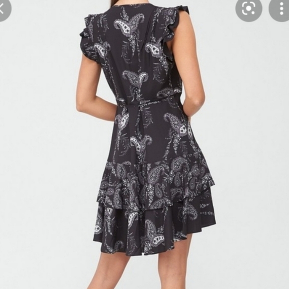 NWT All Saints Ari Mia Chiffron Black White Floral Wrap Dress Size US 10 - Picture 2 of 9